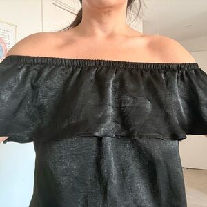 Off-Shoulder Black Ruffle Top